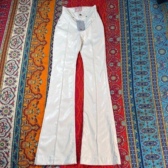 Revice Pants - Revice White Vegan Leather Mid-Rise Flared Wide Leg Pants 23 (ACT22x33) NWT